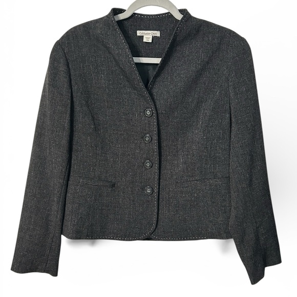 Coldwater Creek Jackets & Blazers - Coldwater Creek Petite Charcoal Gray Blazer 4-Button Stitch Detailing EUC
